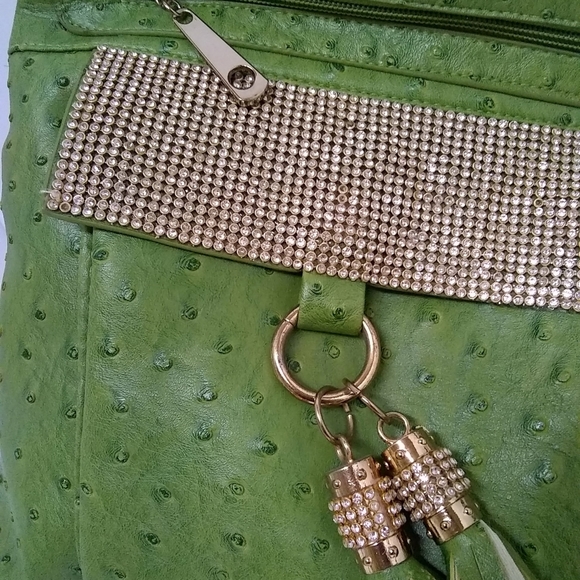 Angel Purse Hipster Shoulderbag Lime Green Rhinestones Crossbody Tassels - Picture 5 of 9